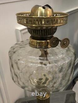 Antique Victorian Corinthian Column Oil Lamp Glazed Terracotta Duplex 66cm Vgc