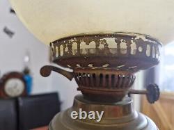 Antique Victorian Crackle Glaze Ceramic Brass Oil Lamp For Parts Or Repair
