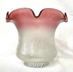 Antique Victorian Cranberry Acid Etched Glass Gas Oil Lamp Shade PAIR AVAILABLE