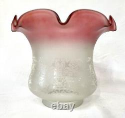 Antique Victorian Cranberry Acid Etched Glass Gas Oil Lamp Shade PAIR AVAILABLE