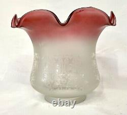 Antique Victorian Cranberry Acid Etched Glass Gas Oil Lamp Shade PAIR AVAILABLE