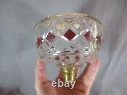 Antique Victorian Cranberry Cut Glass & Brass Oil Lamp Original Etched Shade