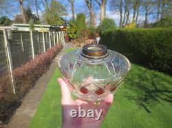 Antique Victorian Cranberry Cut Glass Duplex Oil Lamp Fount