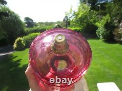 Antique Victorian Cranberry Cut Glass Duplex Oil Lamp Fount Font