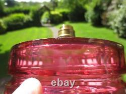 Antique Victorian Cranberry Cut Glass Duplex Oil Lamp Fount Font