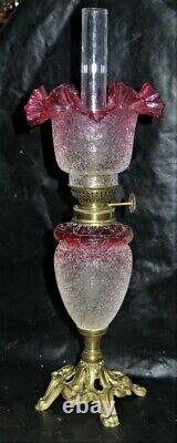 Antique Victorian Cranberry Extra FINE Superior Overshot Miniature Oil Lamp MINT