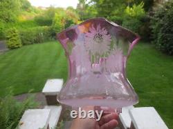 Antique Victorian Cranberry Glass Acid Etched Duplex Oil Lamp Shade