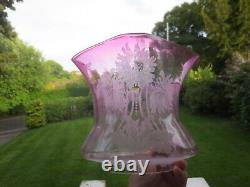 Antique Victorian Cranberry Glass Acid Etched Duplex Oil Lamp Shade