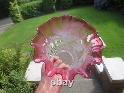 Antique Victorian Cranberry Glass Acid Etched Tulip Oil Lamp Shade 3 Fitter