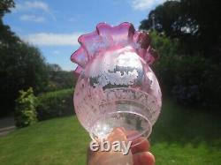 Antique Victorian Cranberry Glass Acid Etched Tulip Oil Lamp Shade 3 Fitter