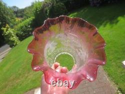 Antique Victorian Cranberry Glass Acid Etched Tulip Oil Lamp Shade 3 Fitter