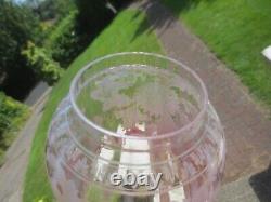 Antique Victorian Cranberry Glass Acid Etched Tulip Oil Lamp Shade 3 Fitter