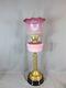 Antique Victorian Cranberry Glass & Brass OIL Lamp Original Etched Tulip Shade