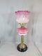 Antique Victorian Cranberry Glass & Brass Oil Lamp Original Etched Tulip Shade