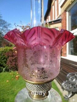 Antique Victorian Cranberry Glass Duplex Oil Lamp Shade