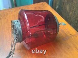 Antique Victorian Cranberry Glass Hanging Oil Lamp