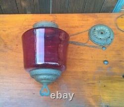 Antique Victorian Cranberry Glass Hanging Oil Lamp