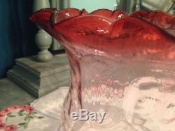 Antique Victorian Cranberry Glass Oil Lamp Shade