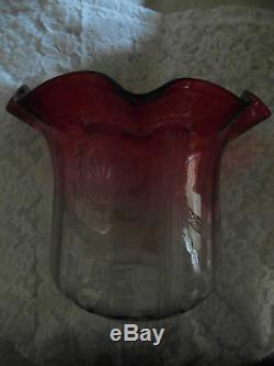 Antique Victorian Cranberry Oil Lamp Shade