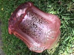 Antique Victorian Cranberry Ruby Embossed Etched Oil Lamp Shade 4