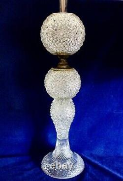 Antique Victorian Cut Glass Banquet Oil Lamp Russian Pattern 31 1/2 tall