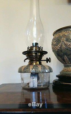 Antique Victorian Doulton Lambeth Hinks Duplex Twin Burner Oil Lamp Cranberry