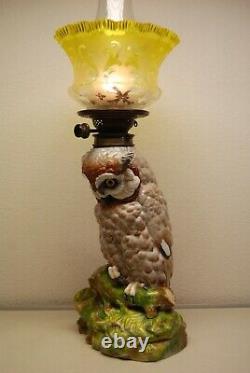 Antique Victorian Dresden Meissen Porcelain Vntg Whimsical Owl Kerosene Oil Lamp