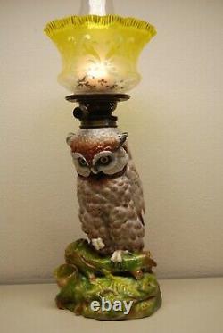 Antique Victorian Dresden Meissen Porcelain Vntg Whimsical Owl Kerosene Oil Lamp