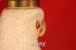 Antique Victorian Dresden Porcelain Parakeet Oil Lamp Glass Eyes Bird Owl Marked