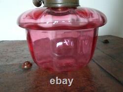 Antique Victorian Duplex Cranberry Glass Oil Lamp with Brass Neck & Wick Winders