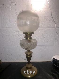 Antique Victorian Duplex Oil Lamp With Chimney & Globe Shade Not Tested 25.5