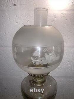 Antique Victorian Duplex Oil Lamp With Chimney & Globe Shade Not Tested 25.5