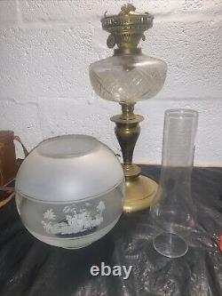 Antique Victorian Duplex Oil Lamp With Chimney & Globe Shade Not Tested 25.5