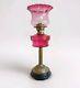 Antique Victorian Duplex Oil Lamp With Cranberry Glass Shade & Font 26