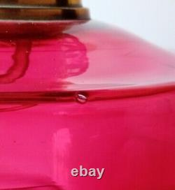 Antique Victorian Duplex Oil Lamp With Cranberry Glass Shade & Font 26