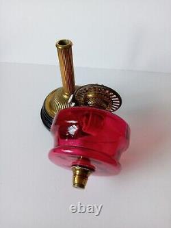 Antique Victorian Duplex Oil Lamp With Cranberry Glass Shade & Font 26