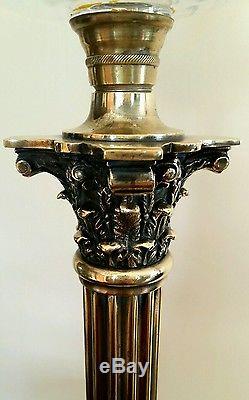 Antique Victorian Duplex Twin Burner Corinthian Column Oil Lamp. Top condition
