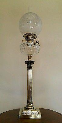 Antique Victorian Duplex Twin Burner Corinthian Column Oil Lamp. Top condition