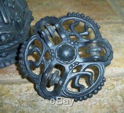 Antique Victorian Embossed Cast Iron Hanging Oil Lamp FrameLibrary Parlor Light