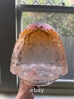 Antique Victorian Embossed Etched Glass Beehive Duplex Oil Lamp Shade
