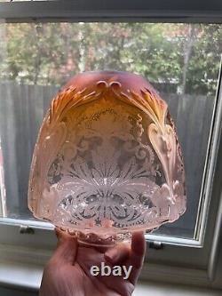 Antique Victorian Embossed Etched Glass Beehive Duplex Oil Lamp Shade