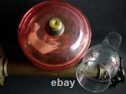 Antique Victorian Era Cranberry Glass Duplex Wick Oil Lamp. Late 1890s. Superb
