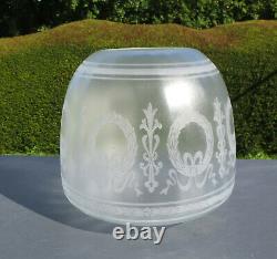 Antique Victorian Etched Beehive Glass Oil Lamp Globe / Shade, 4 fitter Wreaths