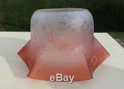 Antique Victorian Etched Cranberry Glass Oil/Gas Lamp Shade/Globe, 4 1/4 fitter