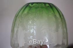 Antique Victorian Etched Green Glass Oil Lamp Shade Duplex 4 Fitter