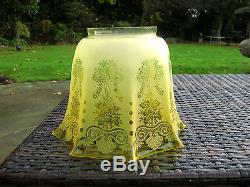 Antique Victorian Etched Yellow Duplex Oil Lantern Glass Shade