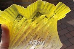 Antique Victorian Etched Yellow Glass Oil Lamp Shade Duplex Crimped Swirl