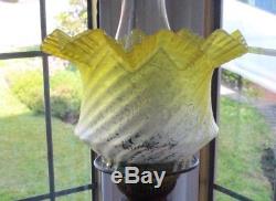 Antique Victorian Etched Yellow Glass Oil Lamp Shade Duplex Crimped Swirl
