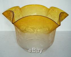 Antique Victorian Etched Yellow Oil Lamp Shade 4 Fitter