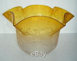 Antique Victorian Etched Yellow Oil Lamp Shade 4 Fitter